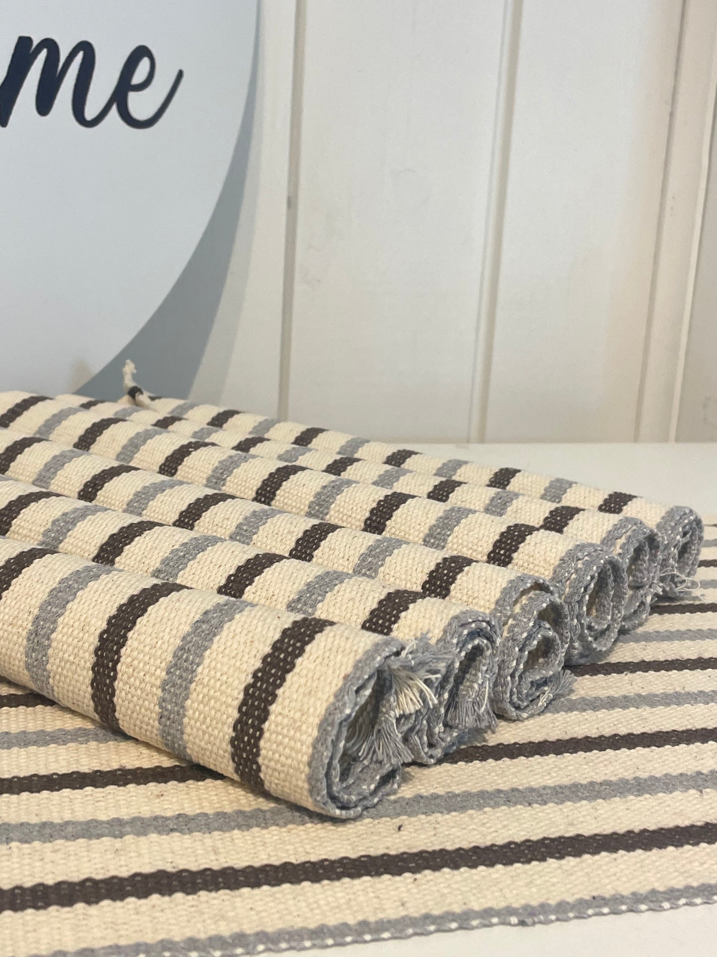 CONJUNTO AMERICANO 7 PEÇAS CRU COM CINZA