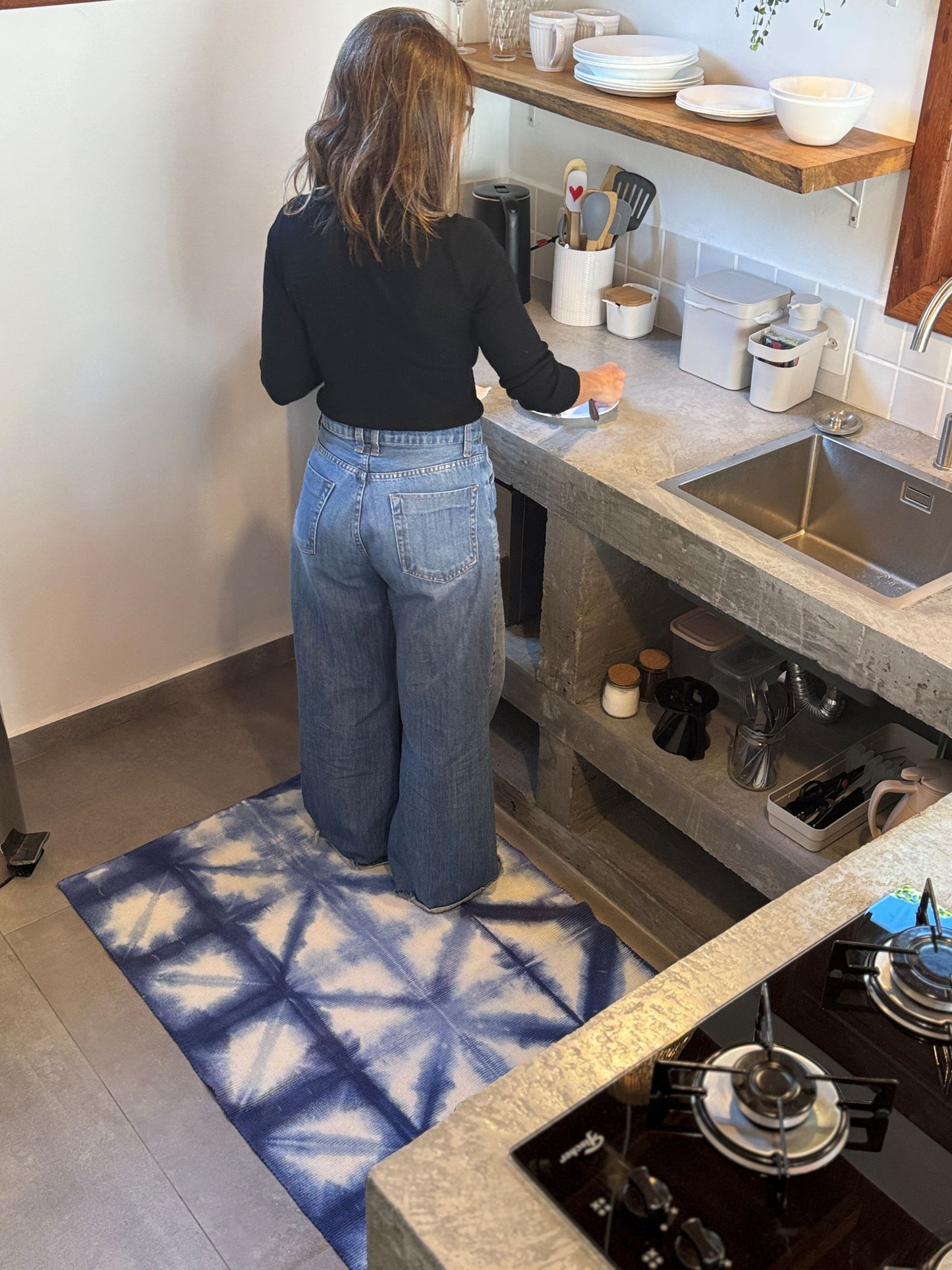 TAPETE MEDIO SHIBORI INDIGO TRIS