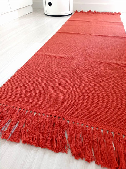 Tapete passadeira de linha liso com franja terracota 50 x 150 cm