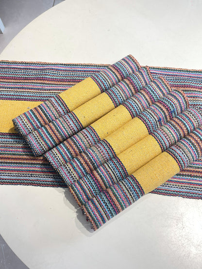 CONJUNTO AMERICANO 7 PEÇAS MULTICOR E MOSTARDA