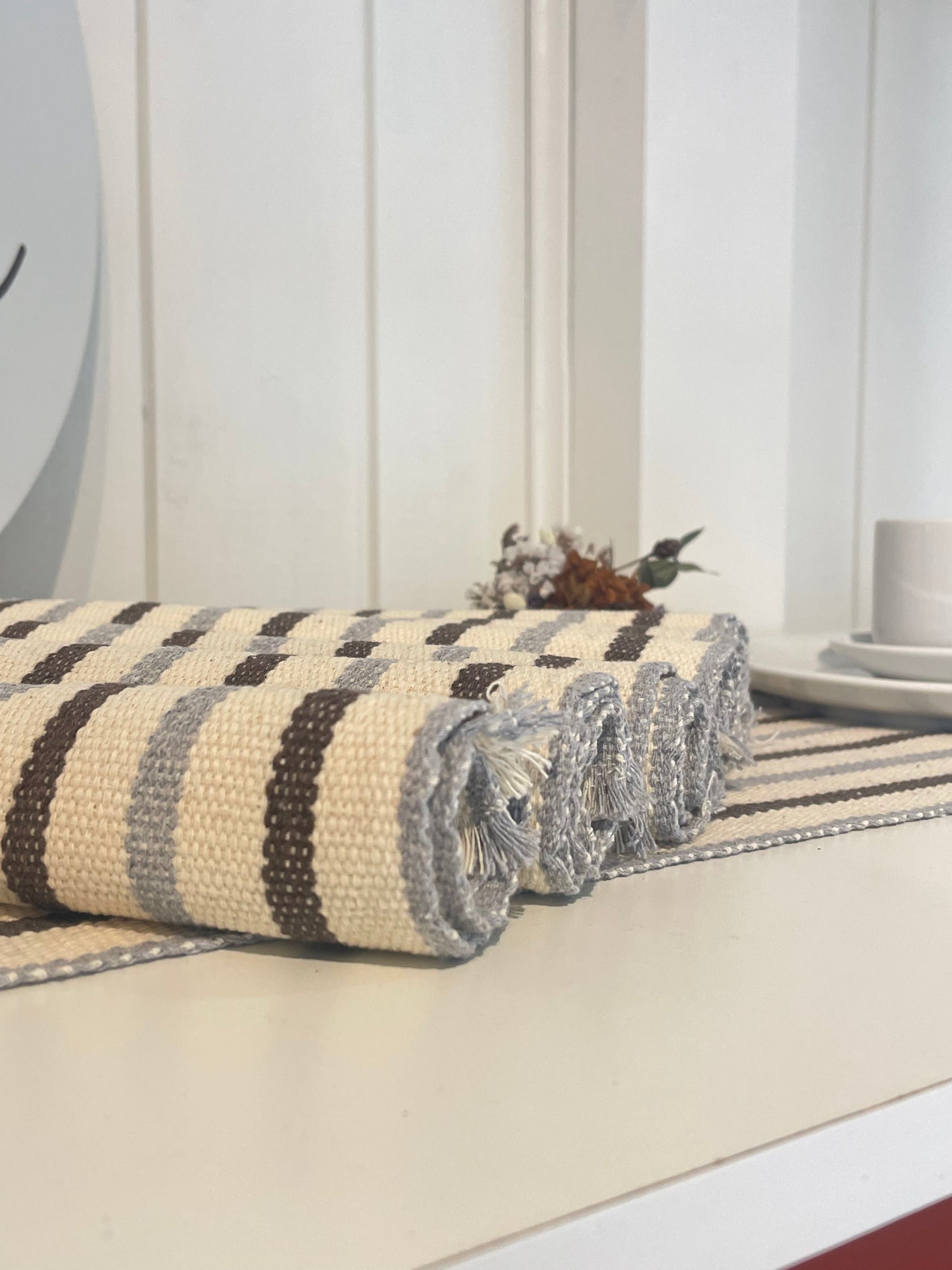 CONJUNTO AMERICANO 7 PEÇAS CRU COM CINZA