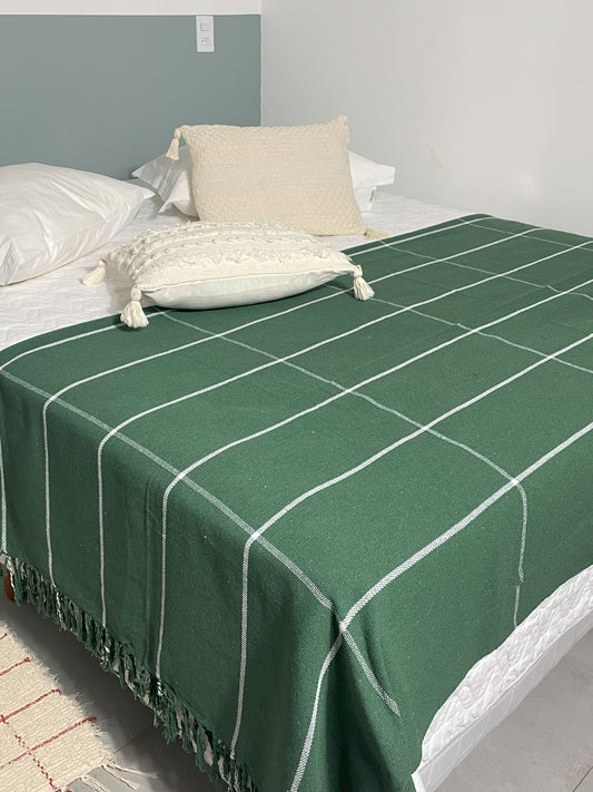 COLCHA BASIC QUEEN VERDE LISTRA