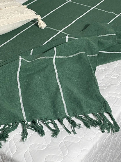 COLCHA BASIC QUEEN VERDE LISTRA